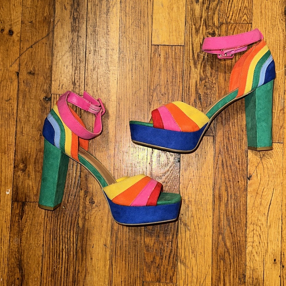 Colorful Striped Platform Heels